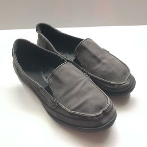 EUC CROCS Grey Distressed Canvas Slip-On Women’s Comfort Loafers 9